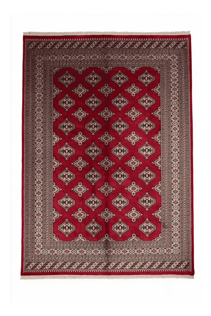 クリムゾンのパキスタン絨毯 ブハラ（ギュル柄） 197×252cm・約3畳の手織りウールラグ