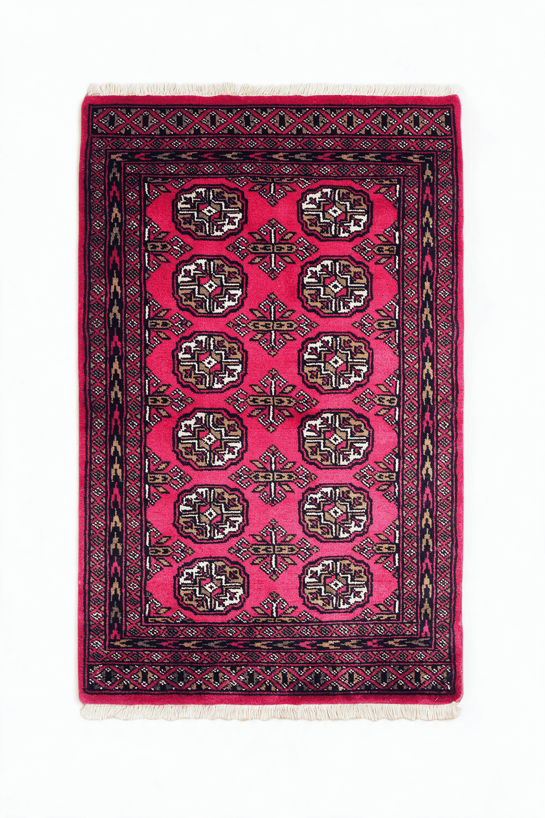 ラズベリーのパキスタン絨毯 ブハラ（ギュル柄） 79×124cm・約1畳の手織りウールラグ