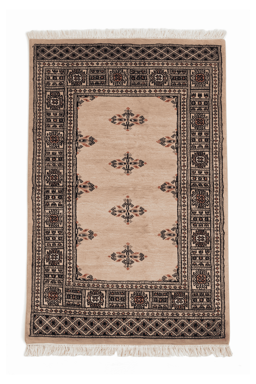 サンドのパキスタン絨毯 ブハラ（ギュル柄） 77×122cm・約1畳の手織りウールラグ