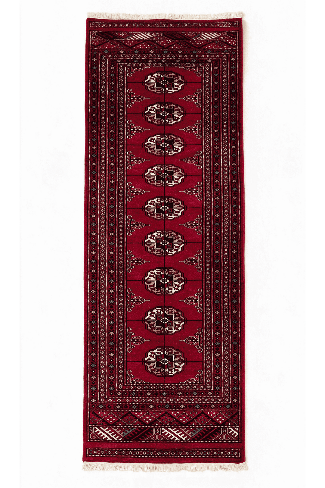 ワインのパキスタン絨毯 ブハラ（ギュル柄） 109×195cm・約1.5畳の手織りウールラグ