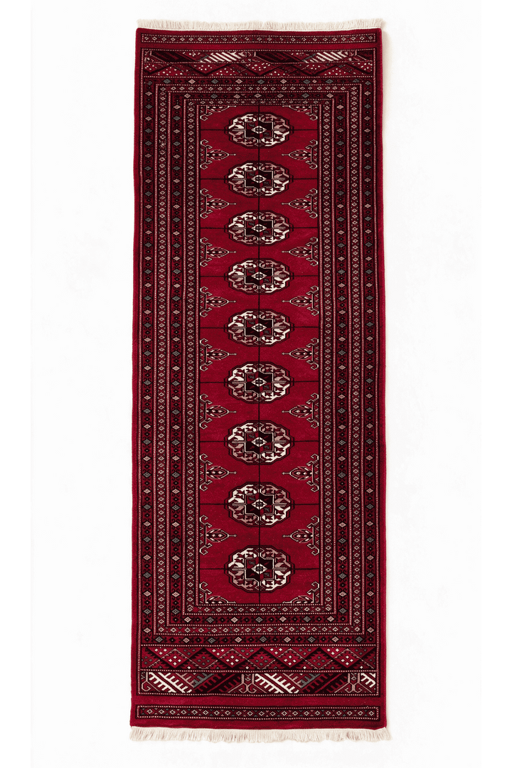 ワインのパキスタン絨毯 ブハラ（ギュル柄） 109×195cm・約1.5畳の手織りウールラグ