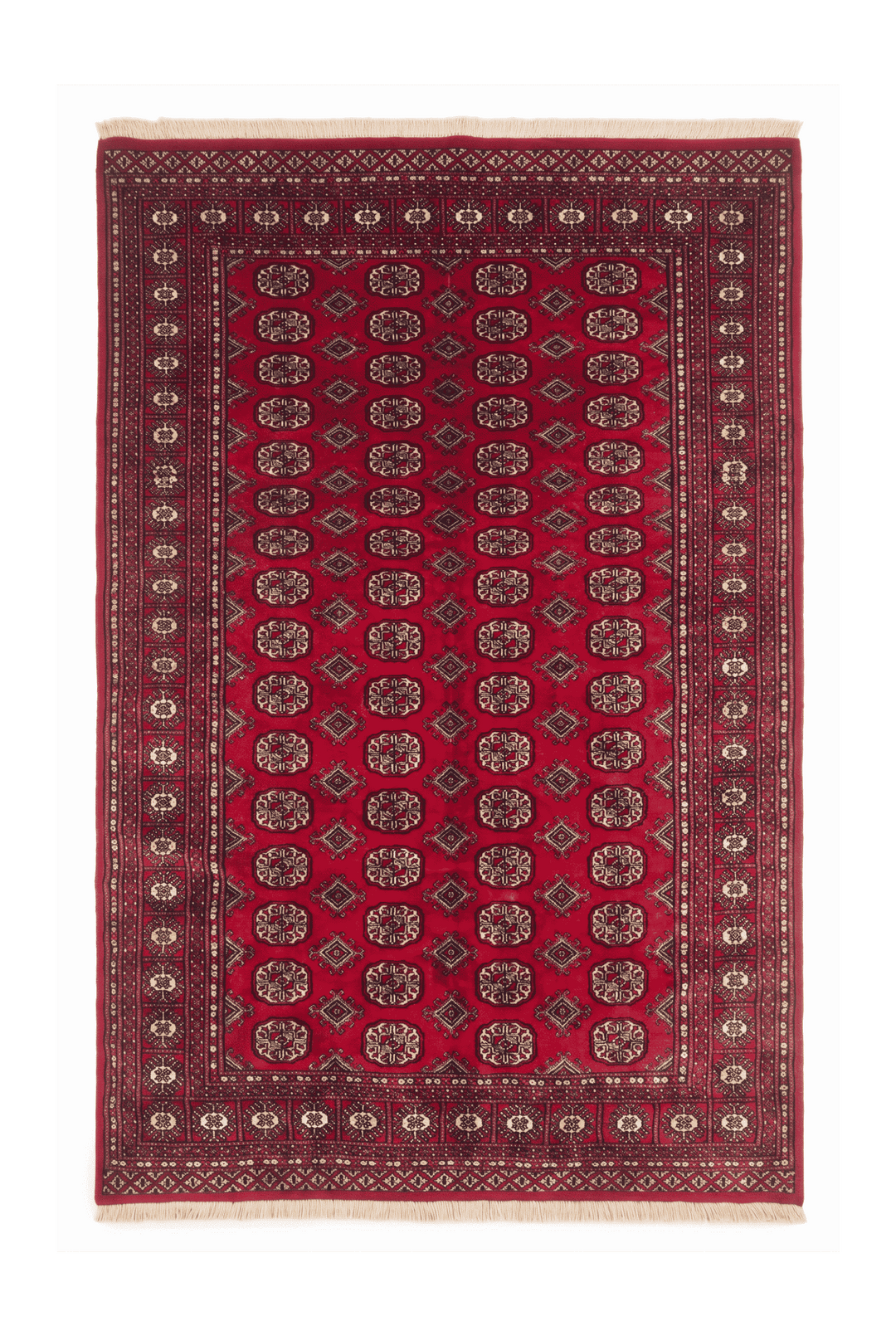 ワインレッドのパキスタン絨毯 ブハラ（ギュル柄） 152×238cm・約2畳の手織りウールラグ