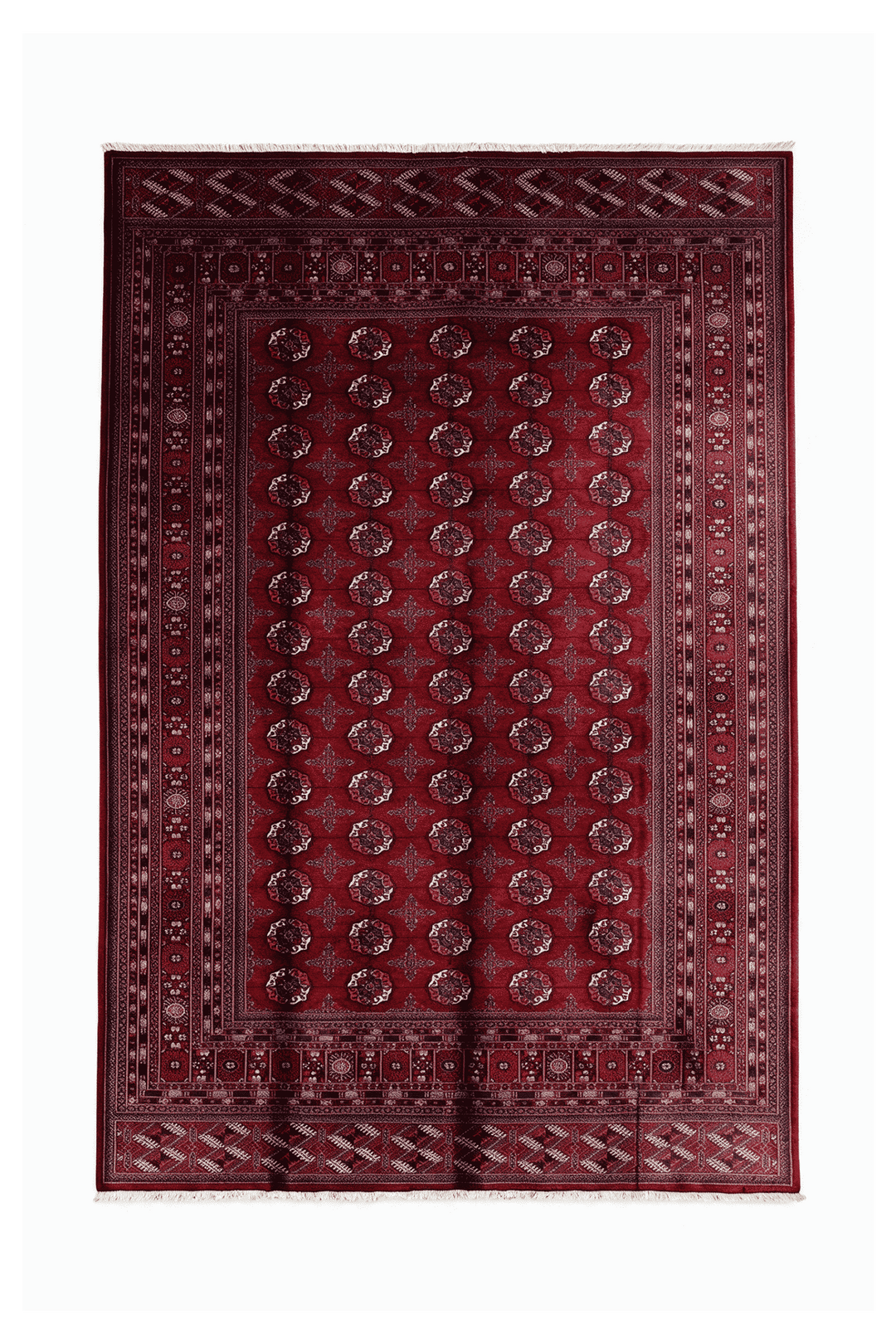 ワインレッドのパキスタン絨毯 ブハラ（ギュル柄） 280×359cm・約8畳の手織りウールラグ