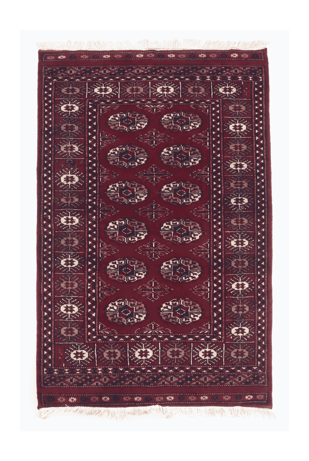 ワインレッドのパキスタン絨毯 ブハラ（ギュル柄） 76×123cm・約1畳の手織りウールラグ