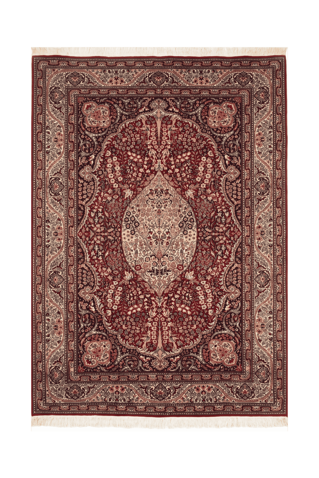 チェスナットブラウンのパキスタン絨毯 ダブルノット（メダリオン柄） 138×220cm・約2畳の手織りウールラグ