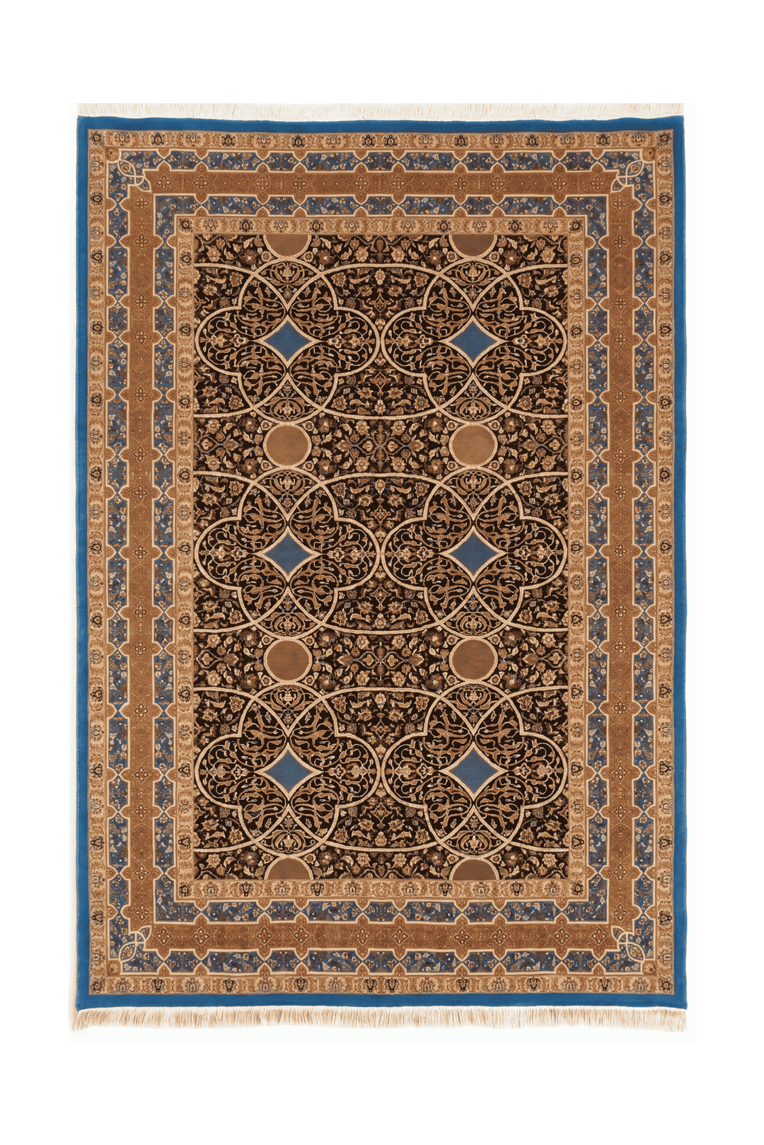 ラピスブルーのパキスタン絨毯 ダブルノット（花柄） 144×199cm・約1.5畳の手織りウールラグ