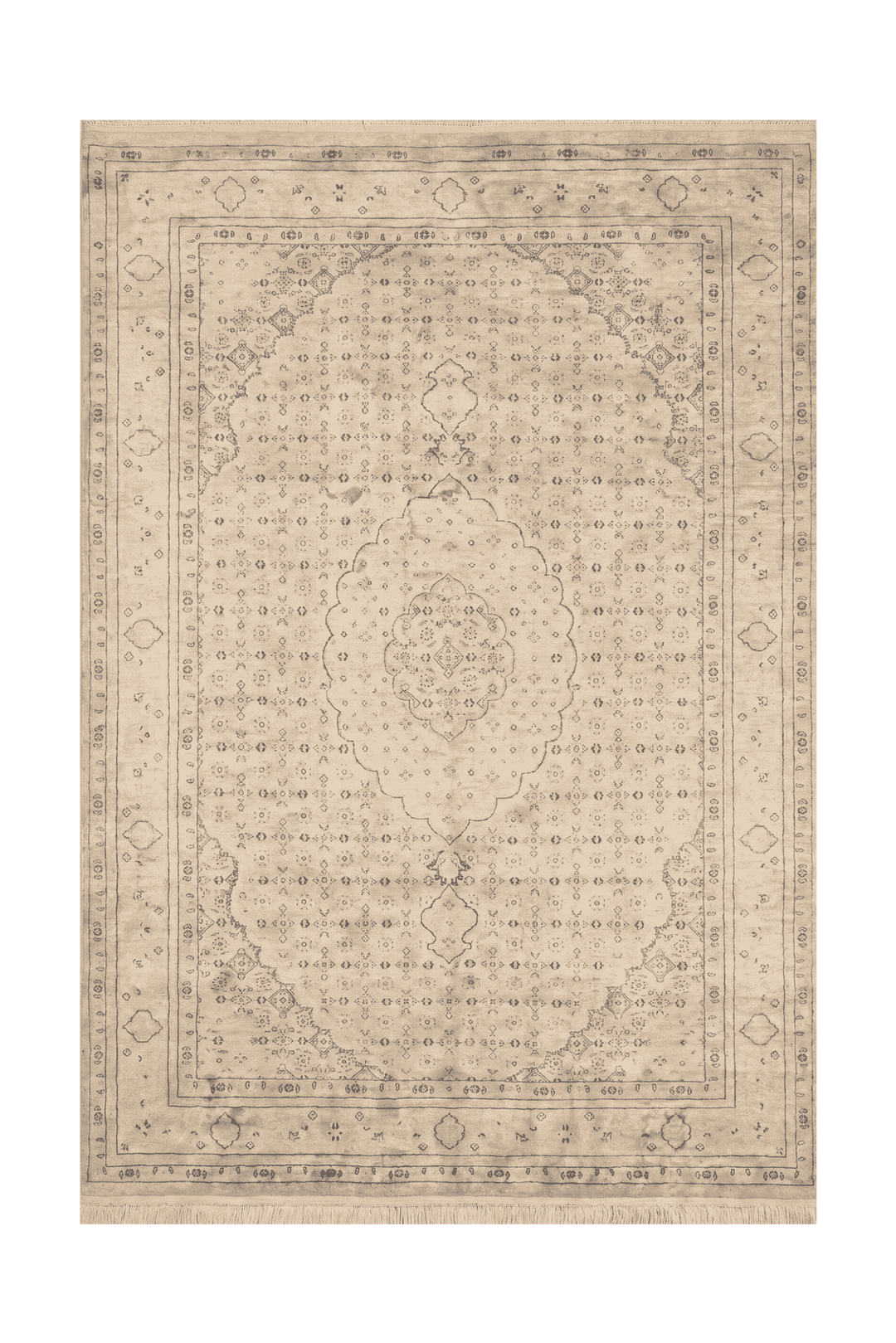 シャンパンのパキスタン絨毯 ダブルノット シルク（メダリオン柄） 121×185cm・約1.5畳の手織りシルクラグ