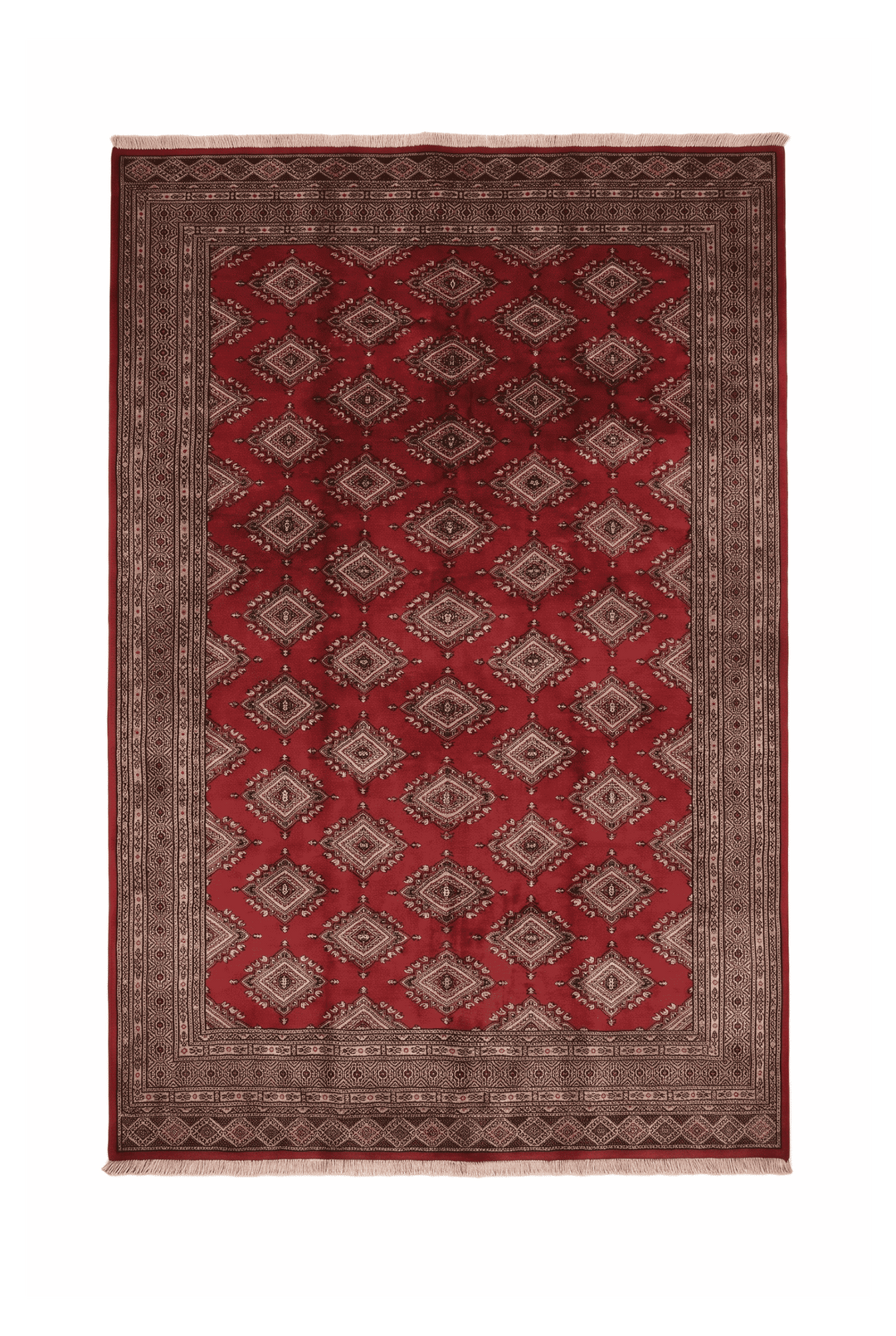 ブリックレッドのパキスタン絨毯 ジャルダール（ギュル柄） 168×234cm・約2畳の手織りウールラグ