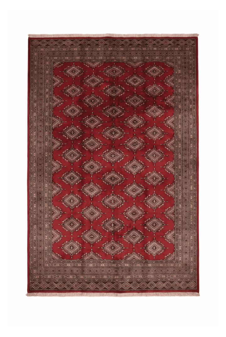 ブリックレッドのパキスタン絨毯 ジャルダール（ギュル柄） 168×234cm・約2畳の手織りウールラグ