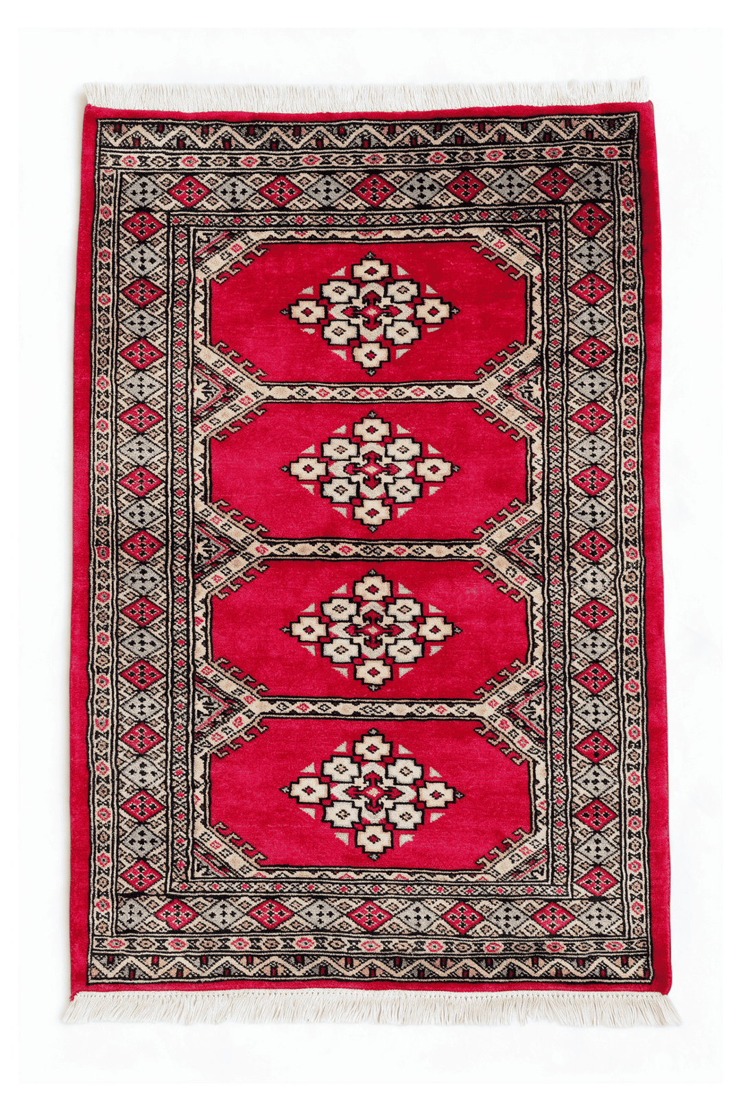 クリムゾンのパキスタン絨毯 ジャルダール（ギュル柄） 78×119cm・約1畳の手織りウールラグ
