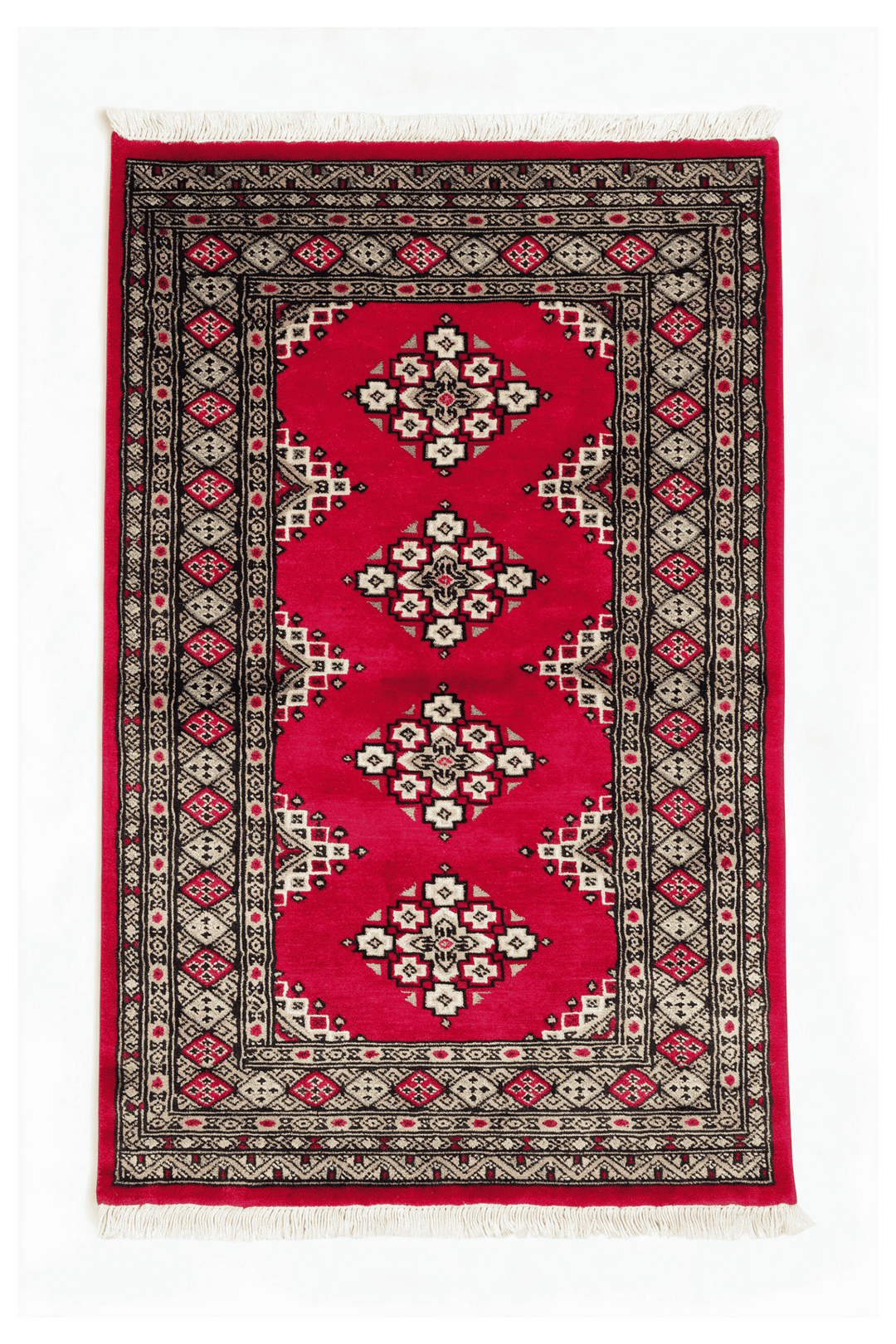 クリムゾンのパキスタン絨毯 ジャルダール（ギュル柄） 80×126cm・約1畳の手織りウールラグ