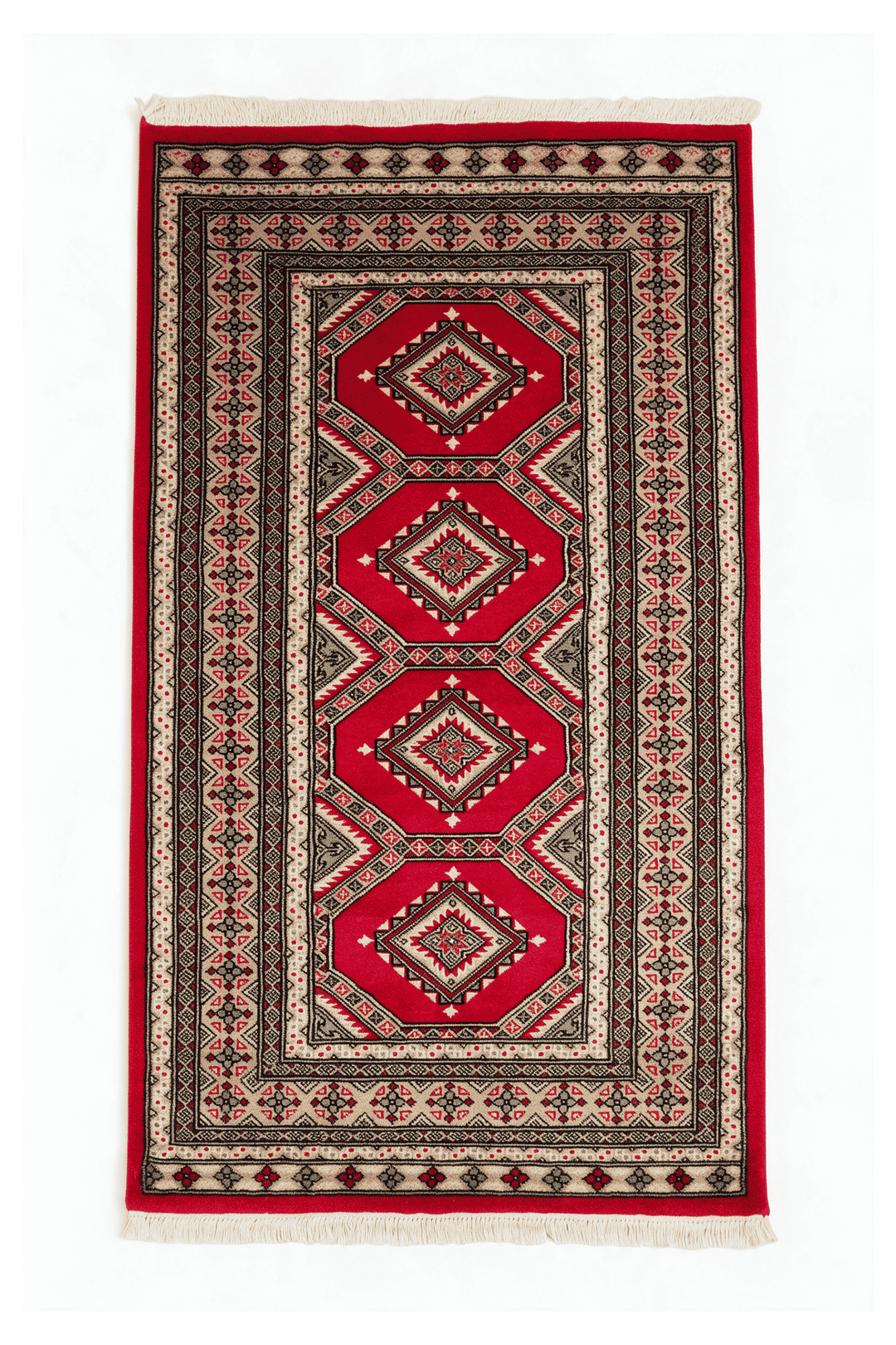 クリムゾンのパキスタン絨毯 ジャルダール（ギュル柄） 93×148cm・約1畳の手織りウールラグ