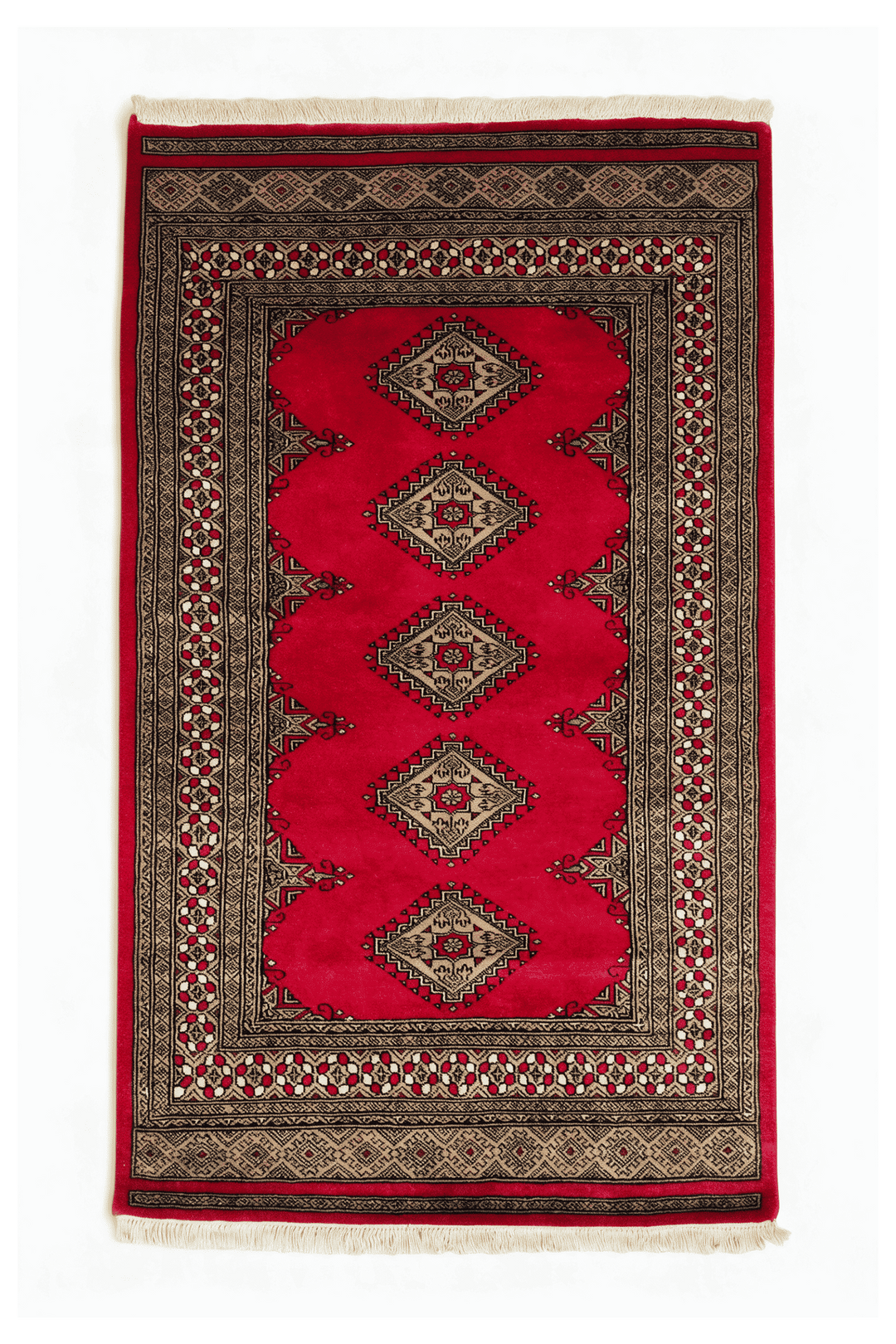 クリムゾンのパキスタン絨毯 ジャルダール（ギュル柄） 95×163cm・約1畳の手織りウールラグ