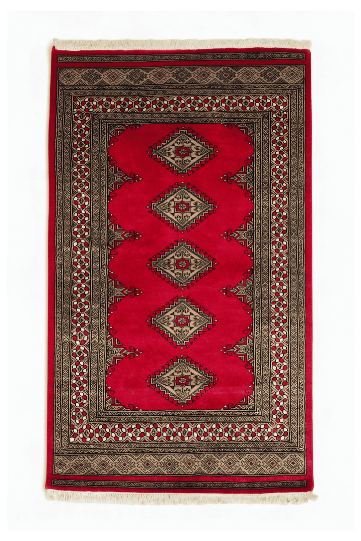 クリムゾンのパキスタン絨毯 ジャルダール（ギュル柄） 95×163cm・約1畳の手織りウールラグ