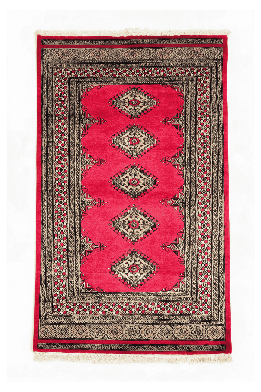 ラズベリーのパキスタン絨毯 ジャルダール（ギュル柄） 94×159cm・約1畳の手織りウールラグ
