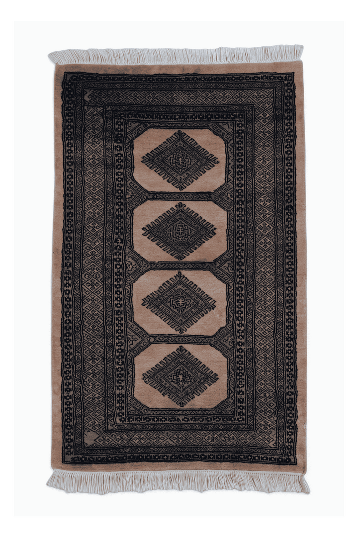 サンドのパキスタン絨毯 ジャルダール（ギュル柄） 79×115cm・約1畳の手織りウールラグ