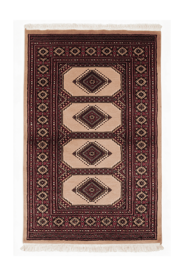 サンドのパキスタン絨毯 ジャルダール（ギュル柄） 81×121cm・約1畳の手織りウールラグ