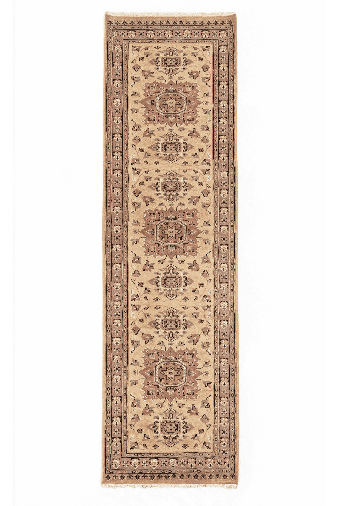 キャメルのパキスタン絨毯 ジャルダール シルク（無地） 79×285cm・廊下ランナーの手織りウール・シルクラグ