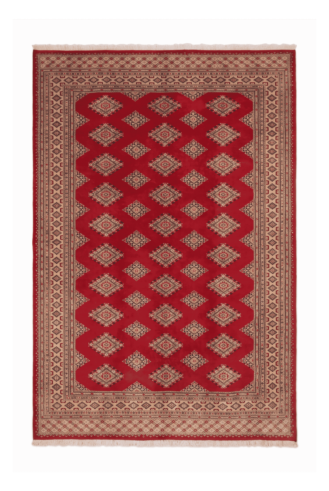クリムゾンのパキスタン絨毯 ジャルダール シルク（ギュル柄） 196×234cm・約3畳の手織りウール・シルクラグ