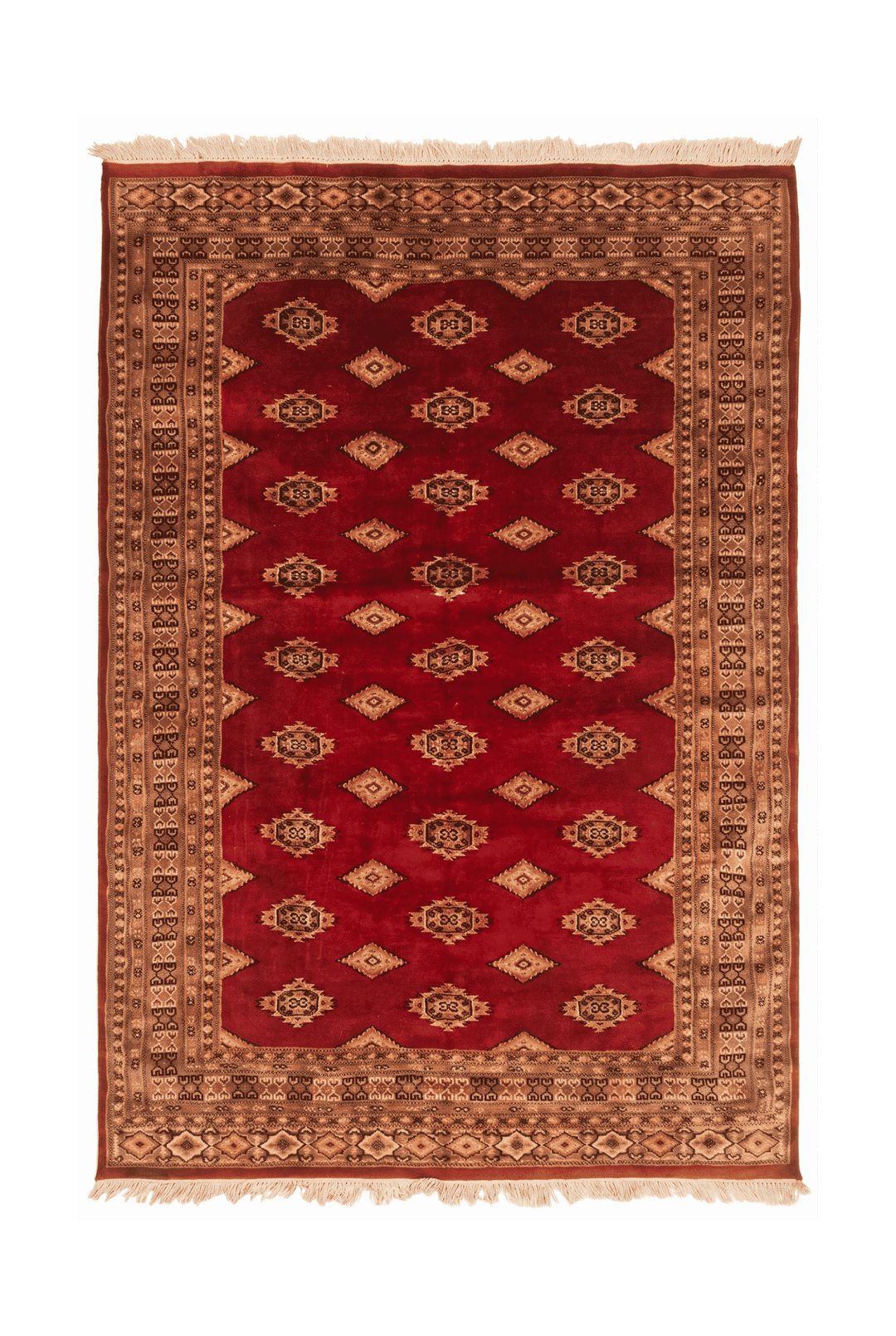 レッドのパキスタン絨毯 ジャルダール シルク（ギュル柄） 125×178cm・約1.5畳の手織りウール・シルクラグ