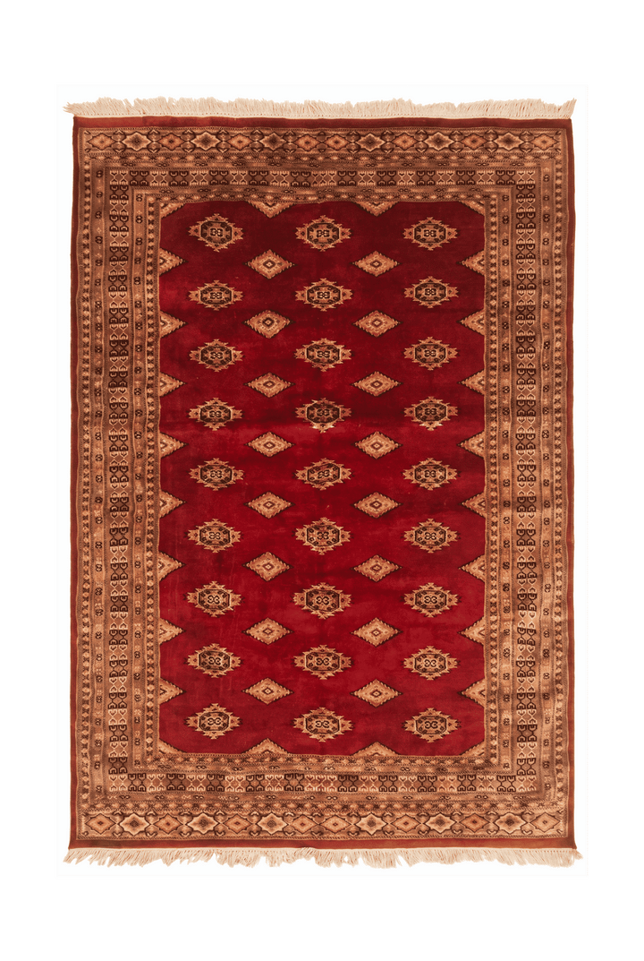 レッドのパキスタン絨毯 ジャルダール シルク（ギュル柄） 125×178cm・約1.5畳の手織りウール・シルクラグ
