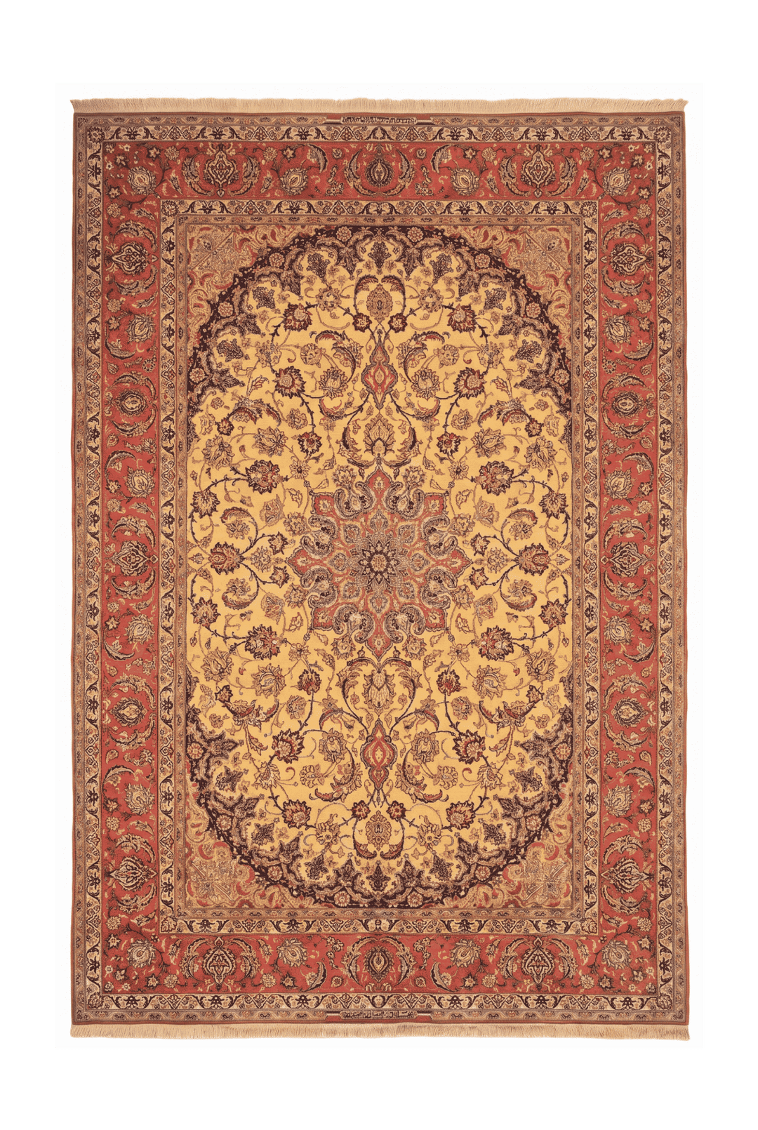 ハニーゴールドのペルシャ絨毯 イスファハン（花柄） 209×307cm・約4.5畳の手織りウールラグ