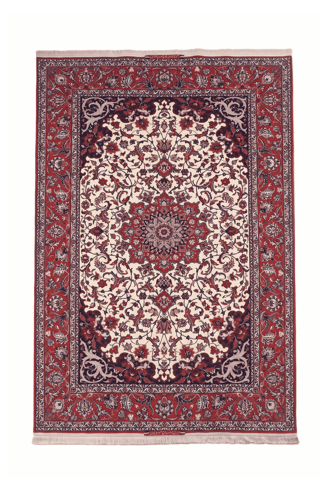 アイボリーのペルシャ絨毯 イスファハン（メダリオン柄） 149×238cm・約2畳の手織りウールラグ