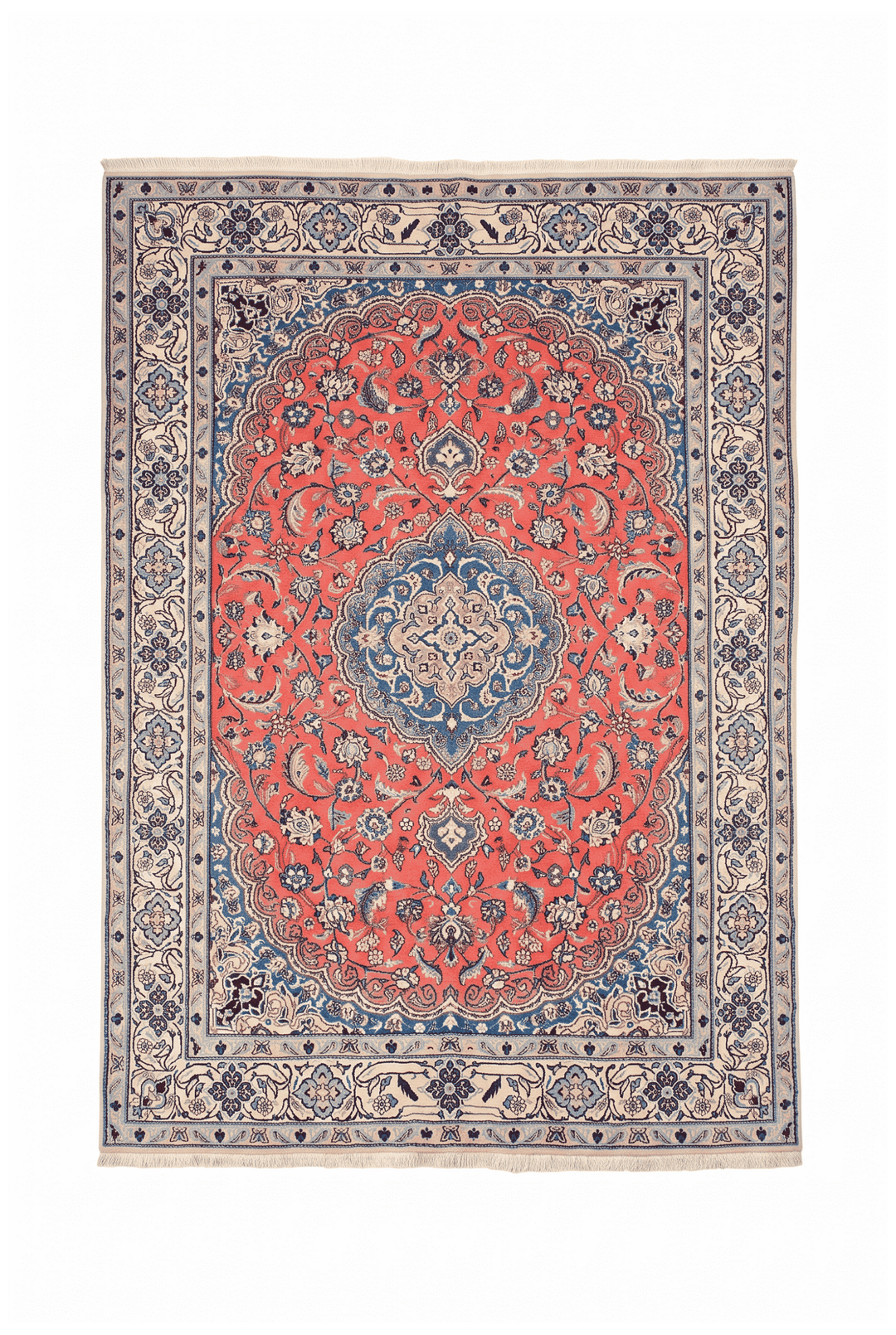 コーラルのペルシャ絨毯 ナイン（メダリオン柄） 190×305cm・約4.5畳の手織りウールラグ