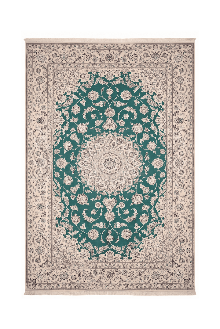 ディープティールのペルシャ絨毯 ナイン（メダリオン柄） 200×312cm・約4.5畳の手織りウールラグ