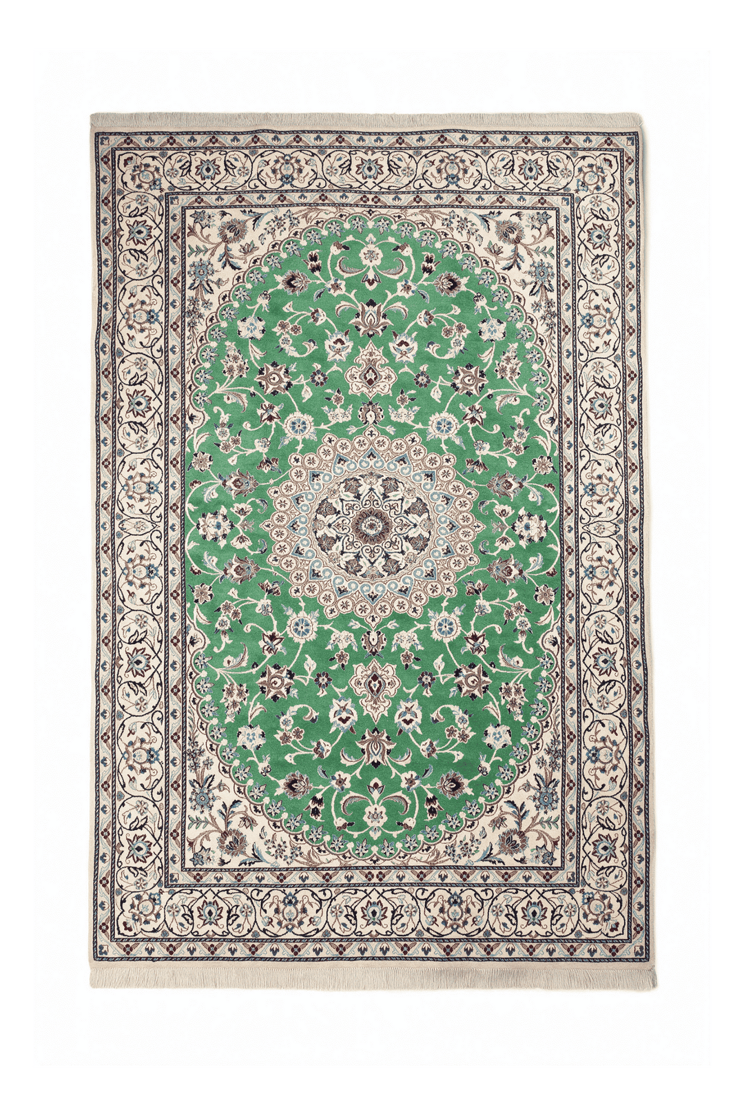 ピスタチオグリーンのペルシャ絨毯 ナイン（メダリオン柄） 146×247cm・約2畳の手織りウールラグ