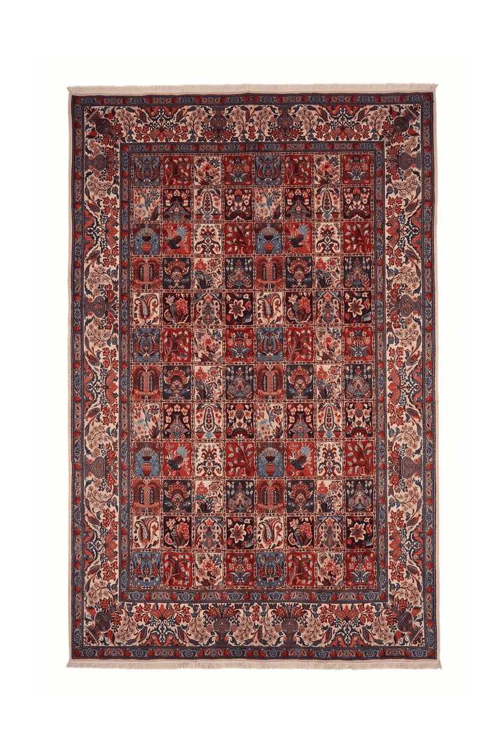 マルチカラーのペルシャ絨毯 サブゼヴァール（花柄） 200×293cm・約4.5畳の手織りウールラグ