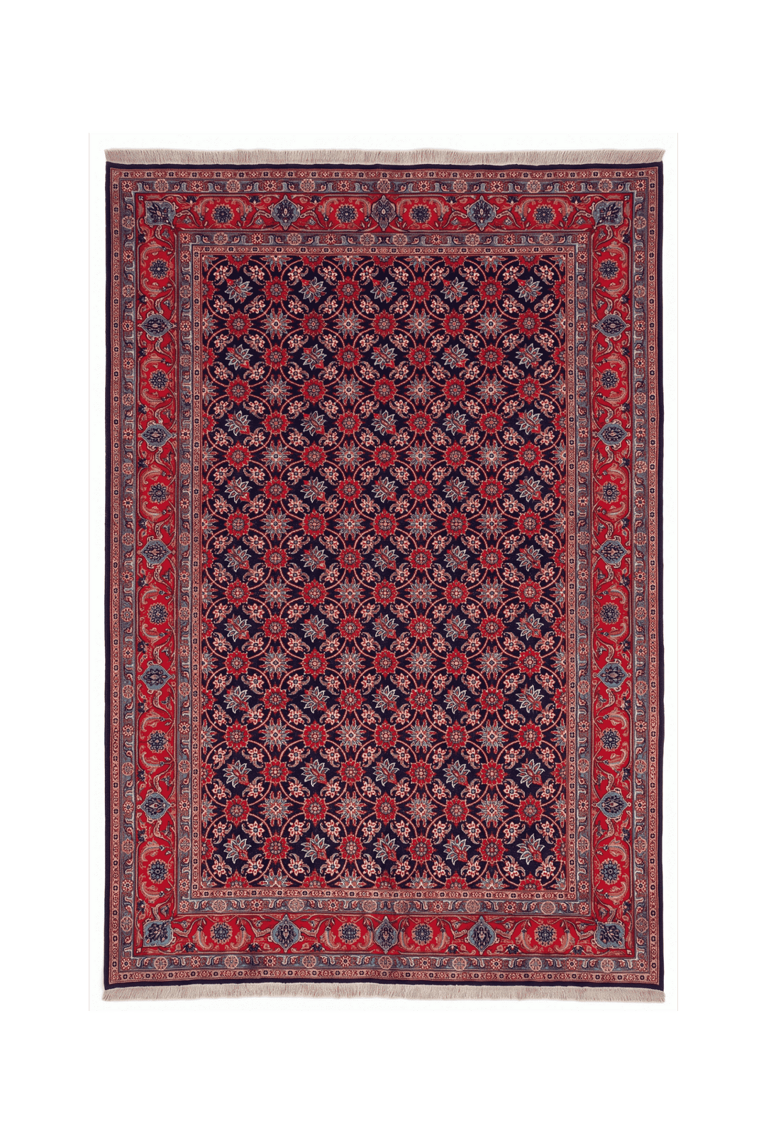 ネイビーブルーのペルシャ絨毯 サブゼヴァール（花柄） 198×292cm・約4.5畳の手織りウールラグ