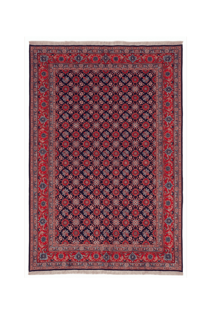 ネイビーブルーのペルシャ絨毯 サブゼヴァール（花柄） 198×292cm・約4.5畳の手織りウールラグ