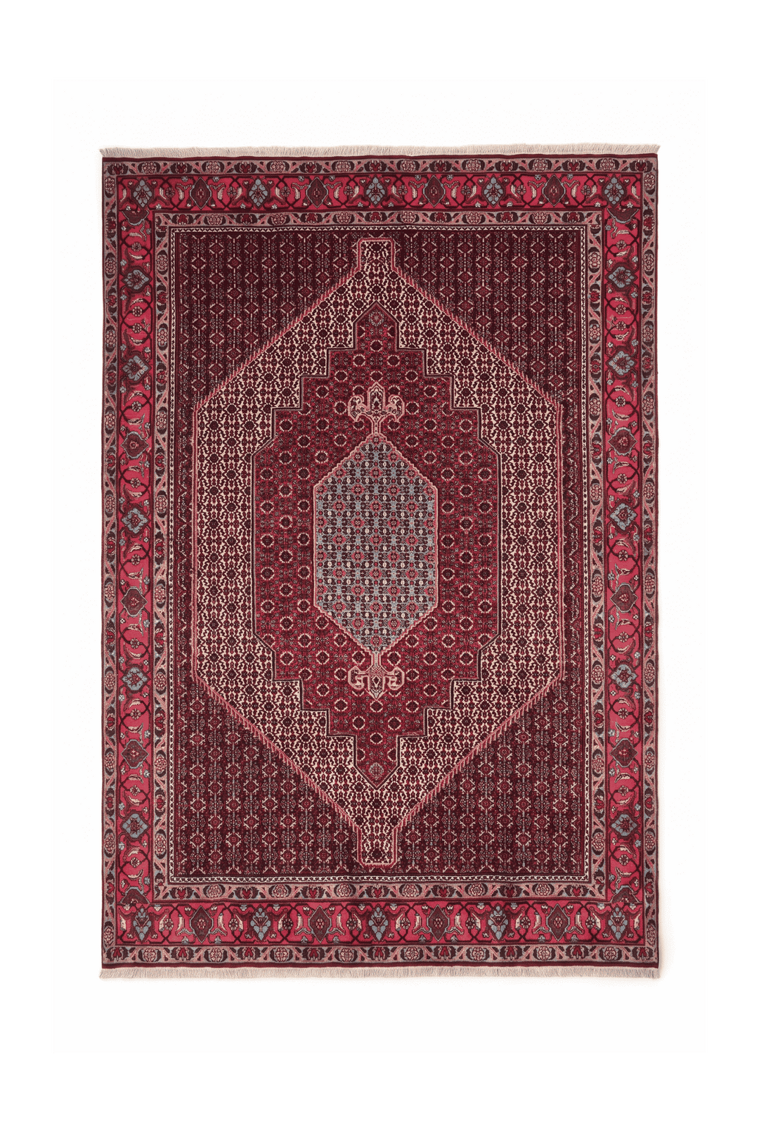 レッドのペルシャ絨毯 サブゼヴァール（メダリオン柄） 200×309cm・約4.5畳の手織りウールラグ