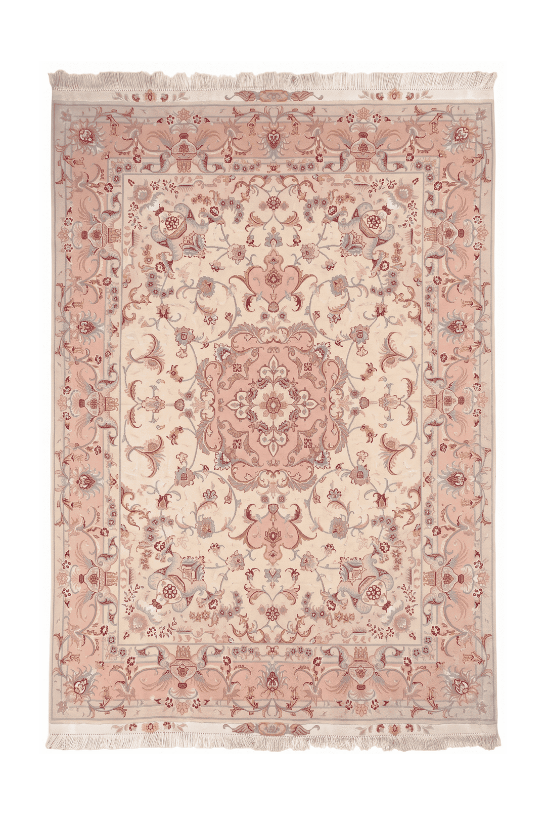シャンパンのペルシャ絨毯 タブリーズ（メダリオン柄） 151×202cm・約2畳の手織りウールラグ