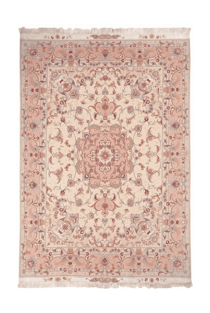 シャンパンのペルシャ絨毯 タブリーズ（メダリオン柄） 151×202cm・約2畳の手織りウールラグ