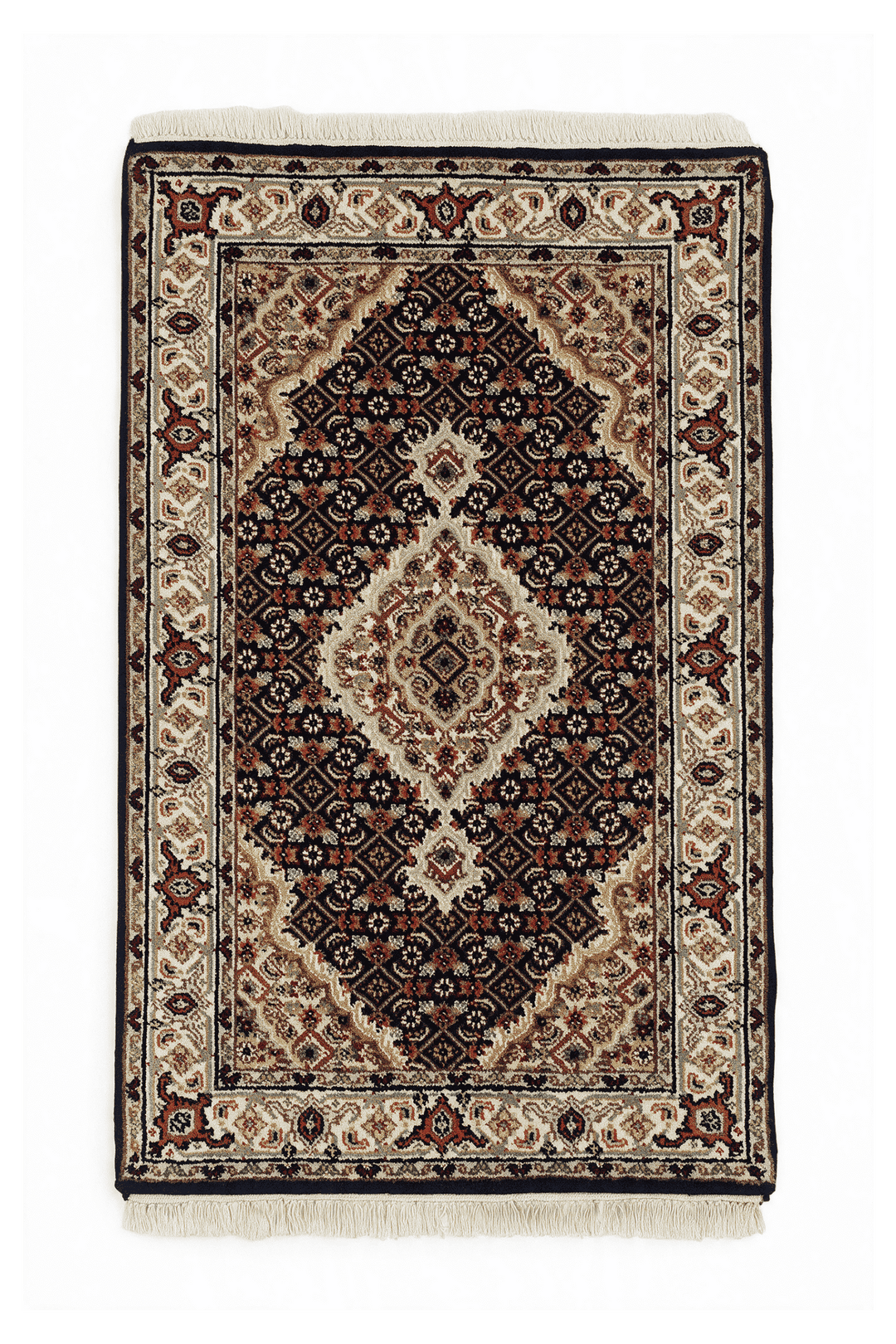 エスプレッソのペルシャ絨毯 タブリーズ（メダリオン柄） 61×92cm・玄関マットの手織りウールラグ