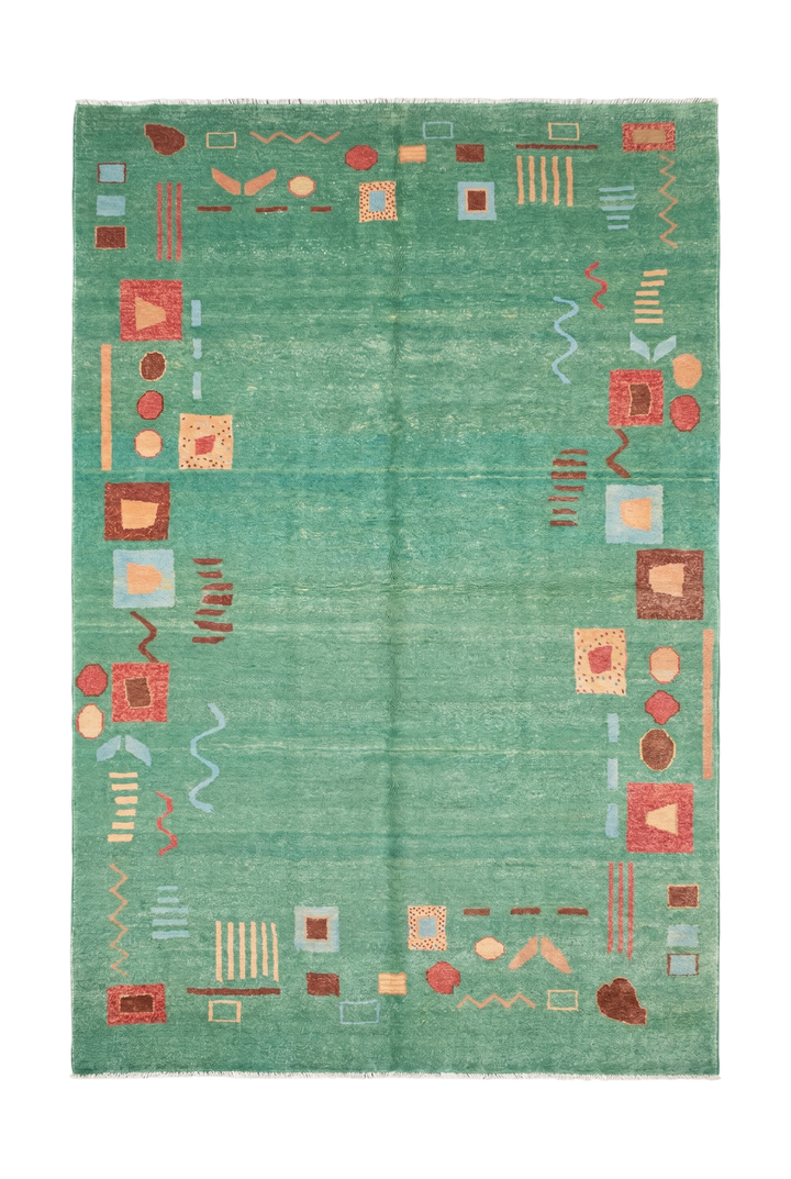Sea-Green Tribal Motif Gabbeh, Hand-Knotted Afghan Wool Rug