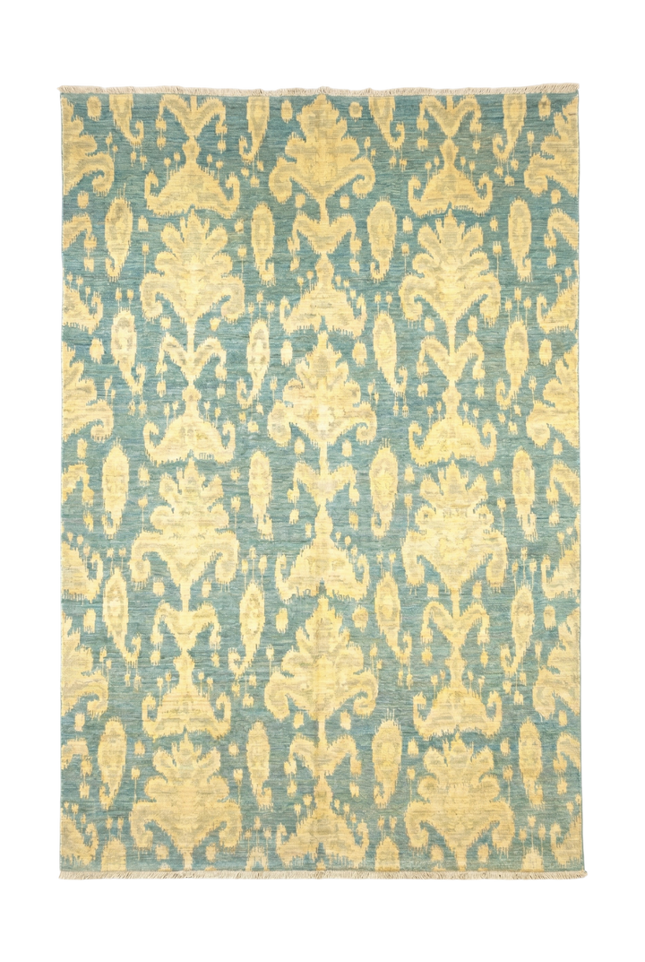 Blue &amp; Gold Ikat Gabbeh, Hand-Knotted Afghan Wool Rug