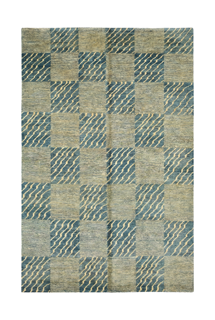 Blue &amp; Cream Checkerboard Gabbeh, Hand-Knotted Afghan Wool Rug
