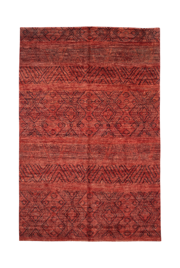Red Tribal Geometric Gabbeh, Hand-Knotted Afghan Wool Rug