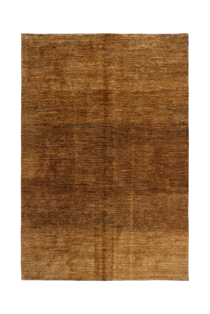 Golden Brown Plain Ghazni, Hand-Knotted Afghan Wool Rug