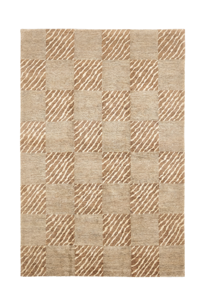 Beige &amp; Ivory Checkerboard Ghazni, Hand-Knotted Afghan Wool Rug