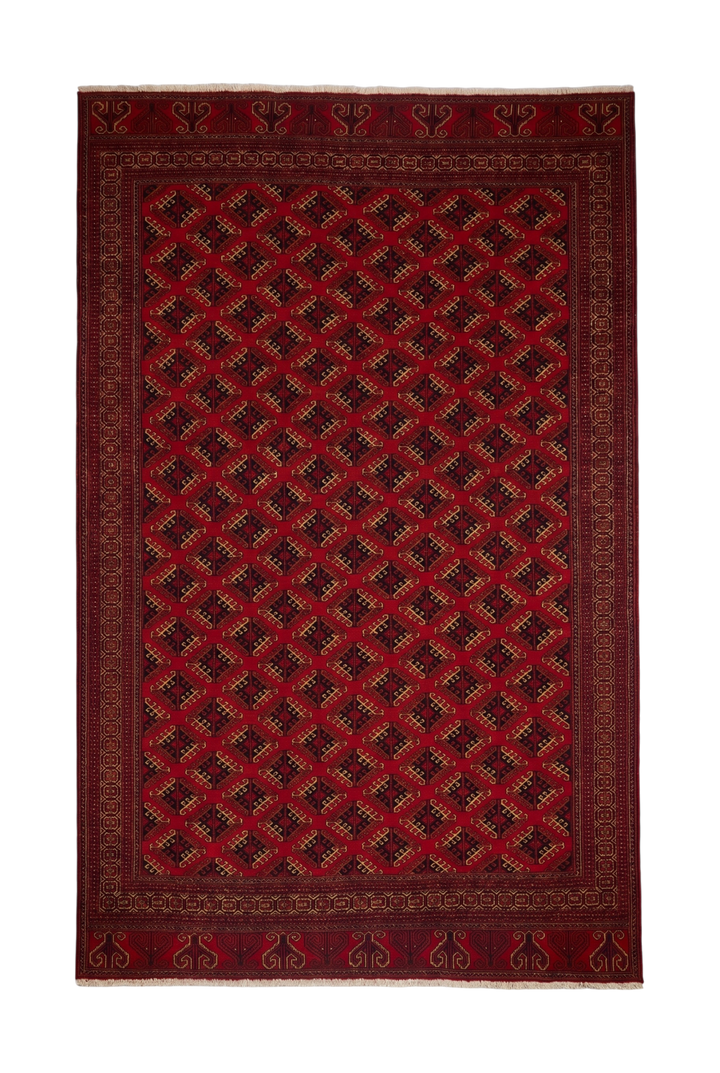 Red Saryk Turkmen Rug, Hand-Knotted Afghani Sherwan