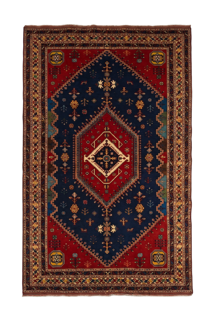 Navy &amp; Red Afshar Medallion Rug, Hand-Knotted Afghani Sherwan