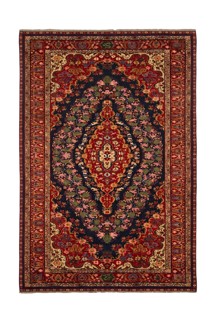 Navy &amp; Red Kashan Medallion Rug, Hand-Knotted Afghani Sherwan