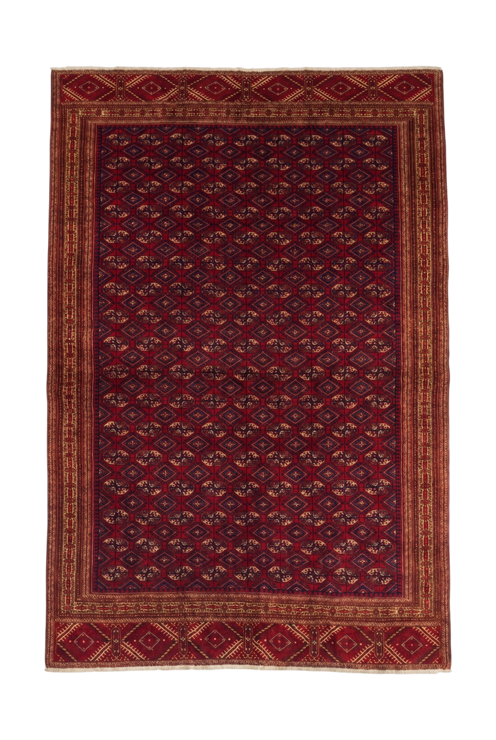 Red Yomut Turkmen Rug, Hand-Knotted Afghani Sherwan