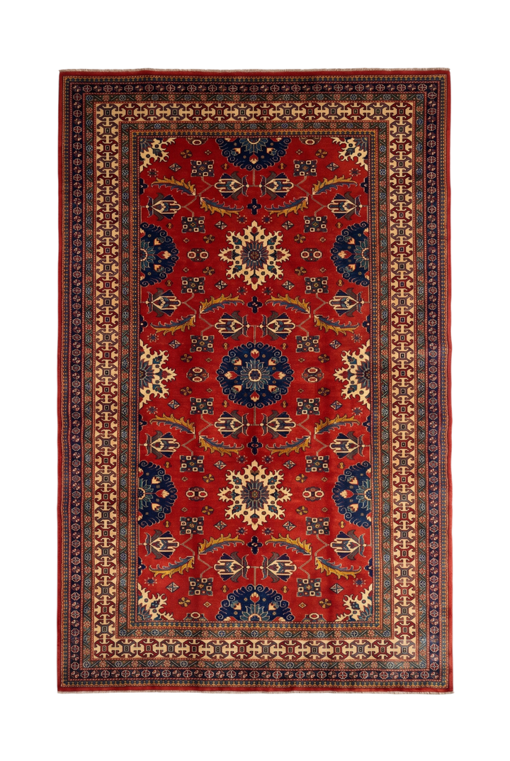 Red Afghani Sherwan, Hand-Knotted Wool Rug