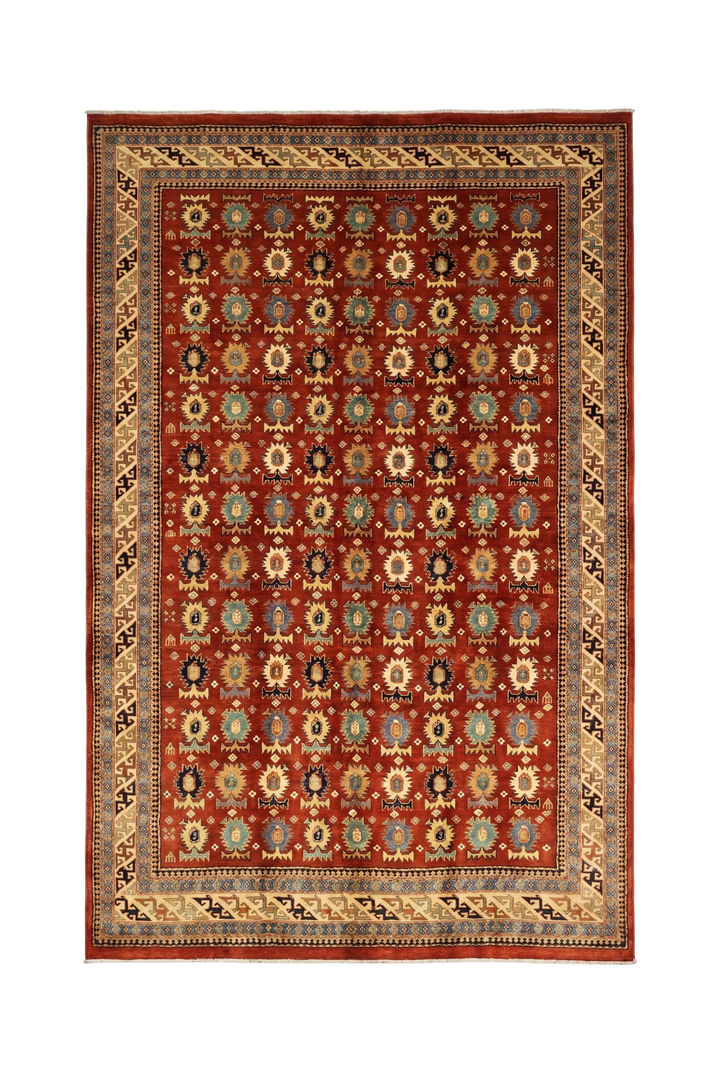 Red Medallion Rug, Hand-Knotted Afghani Sherwan